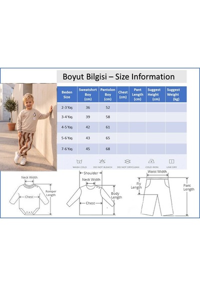 Babymod Çocuk Peguen Desenli Bej Okul Sweatshirt Ve Çizgili Eşofman Takımı