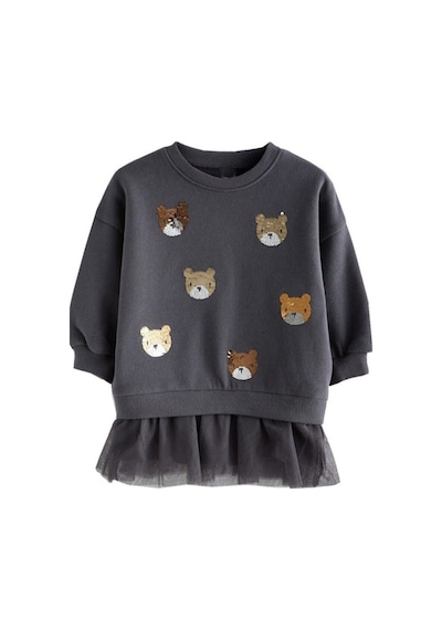 Payetli Pullu Tüllü Koyu Gri Teddy Şirin Kız Çocuk Sweatshirt Koyu Gri Payetli Pullu Tüllü Koyu Gri Teddy Şirin Kız Çocuk Sweatshirt Koyu Gri
