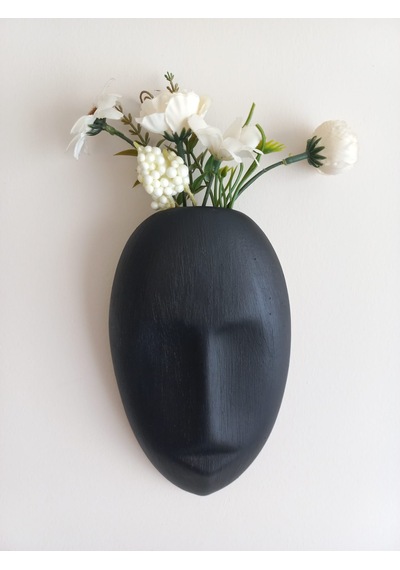 Dekoratif Mask Duvar Vazosu, Duvar Dekoru ,heykel Duvar Süsü,siyah