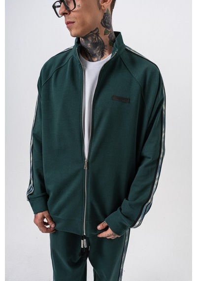 Respire Erkek Dark Striped Şerit Detaylı Dik Yaka Doubleface Zip Oversize Sweatshirt Nefti