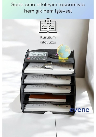 Tr Dosya Düzenleyici Masa Üstü Organizer Ahşap Evrak Rafı Siyah Mermer Renk Model 36, Eorganizer36 Genel