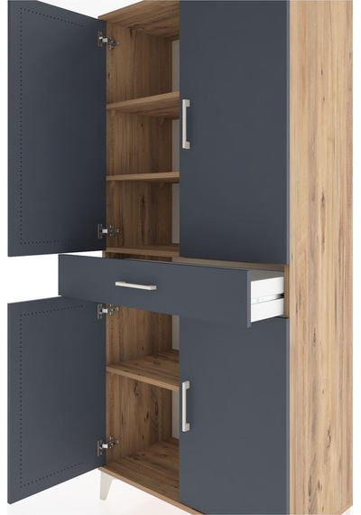 Hyperion Dolap 4 Raflı Tek Çekmeceli 4 Kapaklı 88x44x195 Çam-... Çam
