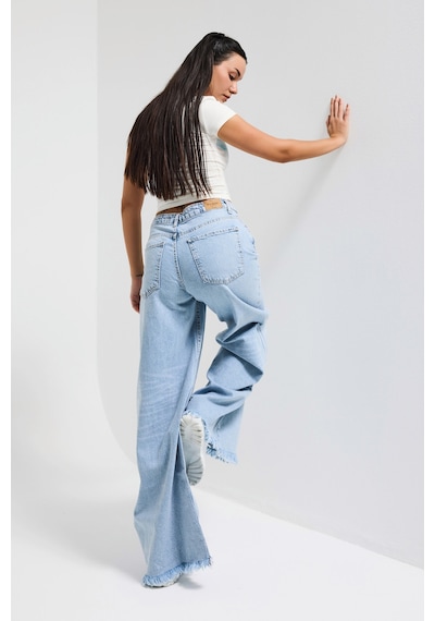 Itsbasic Kadın Ice 12s6-27 Palazzo Fit Bol Kesim %100 Koton Denim Jean Buz Mavi
