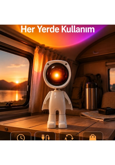 Gün Batımı Projektör Lamba Astronot Görünümlü Dekoratif Masa Lambası Renkli 12732147