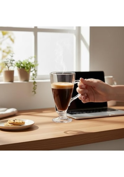 2 Adet Cam Latte Bardağı Kulplu Cam Kahve Bardağı 300 Ml Aeropress
