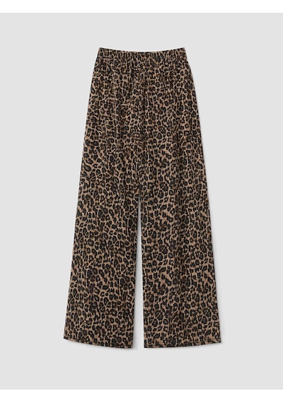 Lcwaıkıkı Classic Kahverengi Leopar Desenli Keten Karışımlı Kadın Pantolon