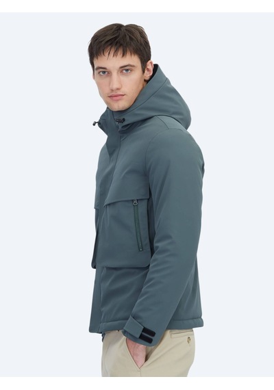 Kip Haki Regular Fit Kapüşonlu Casual Dokuma Mont