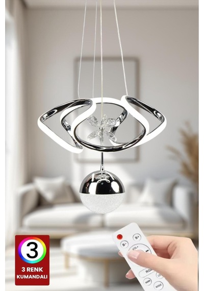 Kumandalı Dron Led Avize, 3 Renk, Küçük, Krom, Salon, Mutfak, Yatak Odası, Koridor Kullanım Gümüş