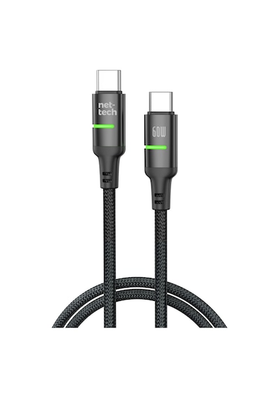 Nettech Nt-dc40 60w Plastik 100 Cm Type-c To Type-c Şarj Ve Data Kablosu Siyah