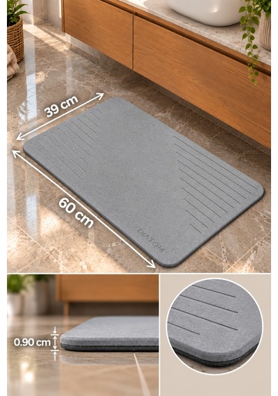Düz Çizgi Model Banyo Paspası Su Emici Paspas Diatomite Mat Abdest Paspası Duşakabin Önü Banyo Matı Lavabo Önü Paspas gri