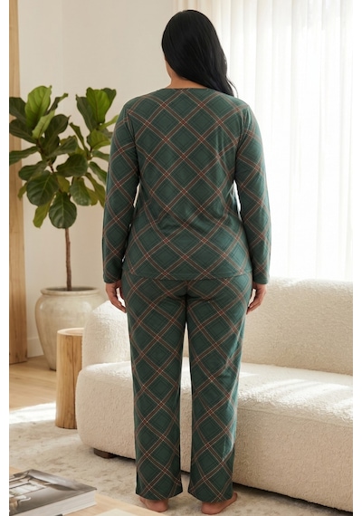 Siyah İnci Düğmeli Pamuklu Likralı Büyük Beden Battal Boy Örme Pijama Takım 26240941 Yeşil Siyah İnci Düğmeli Pamuklu Likralı Büyük Beden Battal Boy Örme Pijama Takım 26240941 Yeşil