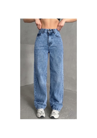Kene Jeans Kadın Taş Yıkama Bol Paça Wide Leg Jeans Kot Pantolon Taş Yıkama