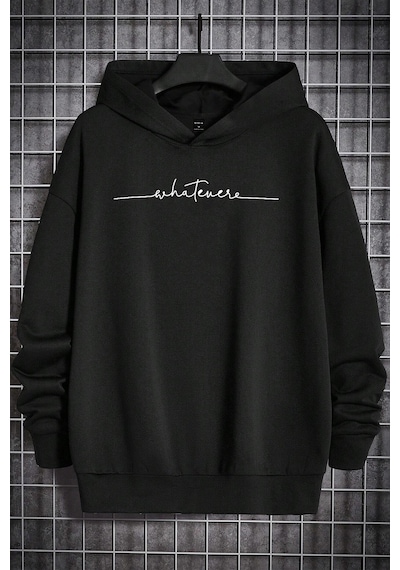 Whatever Baskılı Oversize Sweatshirt Siyah