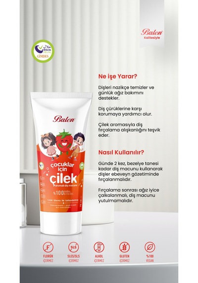 Balen Doğal Çocuklar İçin Çilek Özlü Diş Macunu 75 Ml Beyazlık