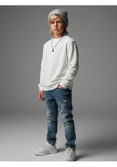 Zekids Erkek Çocuk Uzun Kollu İnce Triko T-shirt-16692 Beyaz