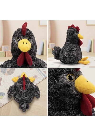 Sesli Öten Çilli Horoz Peluş Oyuncak 40 Cm Siyah