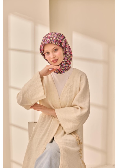 Silk Home Aura Eşarp 140006-27 Mavi, Kahverengi, Vizon, Pembe
