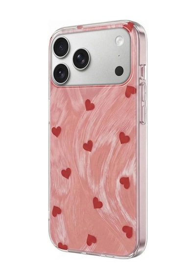 Apple İphone 17 Pro Max Uyumlu Kılıf Pink Heart Silikon Kılıf Kırmızı