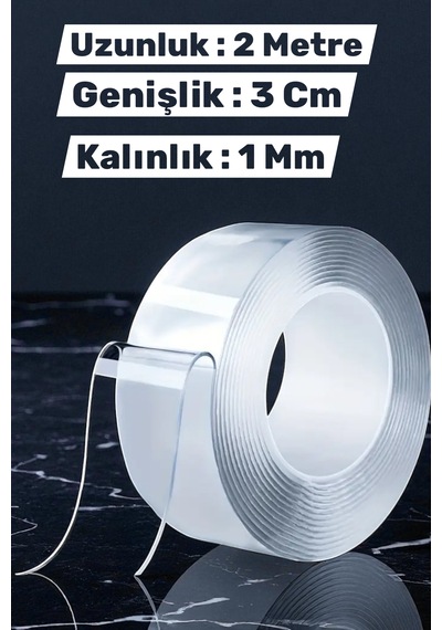Çift Taraflı Nano Bant 2 Metre 30 Mm Güçlü Bant Zemin Duvar Halı Tablo Yapıştırma Bandı
