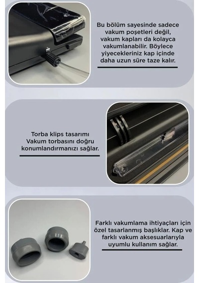Restoran Tipi Hediye Alternatif Hızlı Paketleme Gıda Mühürleme Vakum Makinesi Vs22 Siyah Çok Renkli