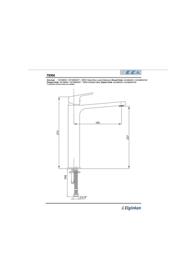 Eca - Tiera Yüksek Tip Lavabo Bataryası - 102188002- Krom