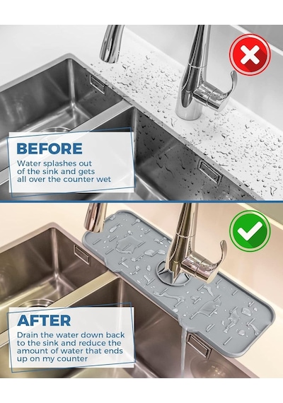 Mucit Home Silikon Musluk Matı Su Geçirmez Lavabo Kenar Damlatmaz Altlık Düzenleyici Mat