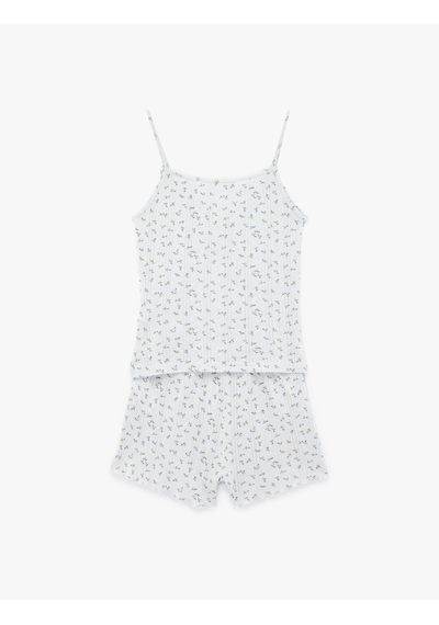 Koton Askılı Çiçekli Şortlu Pijama Takımı Mavi Desenli 6slk40183mk