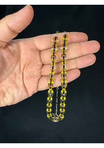 Toz Kehribar Tesbihsarı Sürmeli Beyzi Kesim 12mmx8mm T-695