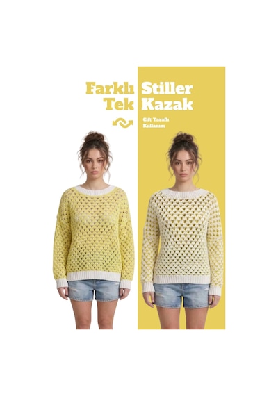 Neden Tekstil Çift Taraflı Triko Kazak Özel Tasarım İki Yönlü Kullanımlı File Dokulu Kazak - Sarı-beyaz Neden Tekstil Çift Taraflı Triko Kazak Özel Tasarım İki Yönlü Kullanımlı File Dokulu Kazak - Sarı-beyaz
