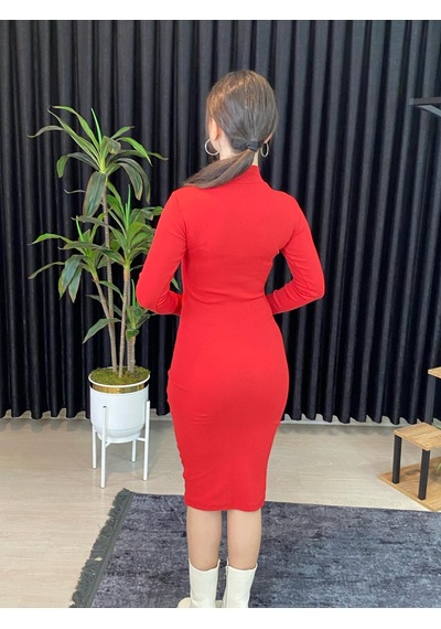 Espoir Plus Espoirplus Vücuda Oturan Midi Boy Balıkçı Yaka Fitili Örme Elbise
