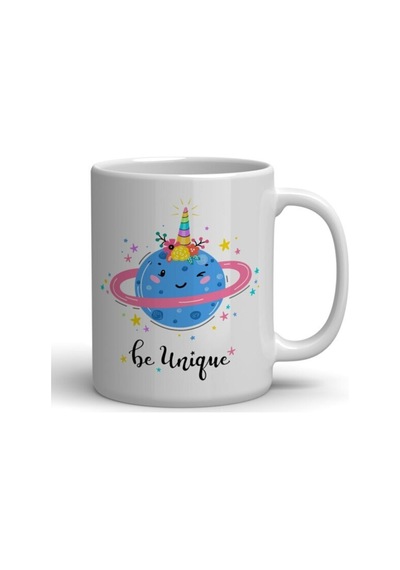Satürn Gezegen Baskılı Bardak Beyaz