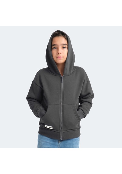 Slazenger LEKAN Çocuk Fermuarlı Kapüşonlu Cepli Koyu Gri Sweatshirt