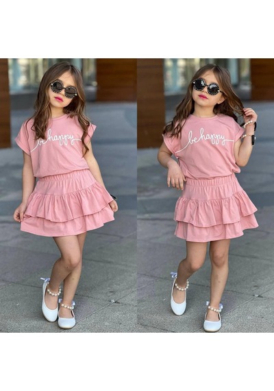 Cg Kids Gül Kurusu Be Happy Baskı Yarasa Kol Basic Fırfırlı Etek Kız Çocuk Alt Üst Takım Cg Kids Gül Kurusu Be Happy Baskı Yarasa Kol Basic Fırfırlı Etek Kız Çocuk Alt Üst Takım