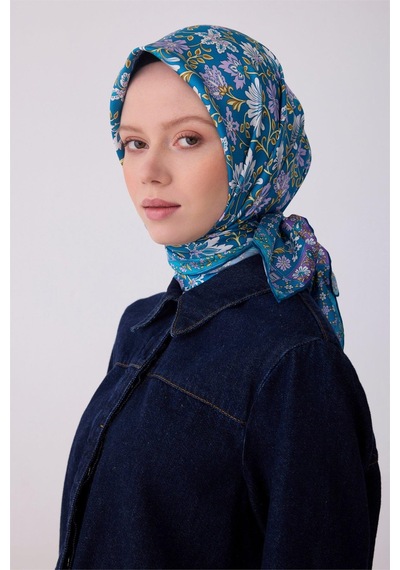 Belli İpek Eşarp - 4314-52 Mavi Twill