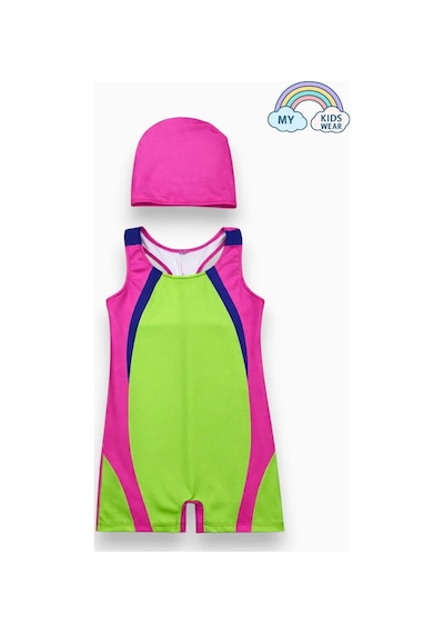 My Kids Wear Kız Çocuk Deniz Yüzücü Mayoları 5-16 Yaş 12621 Ekru - Lacivert