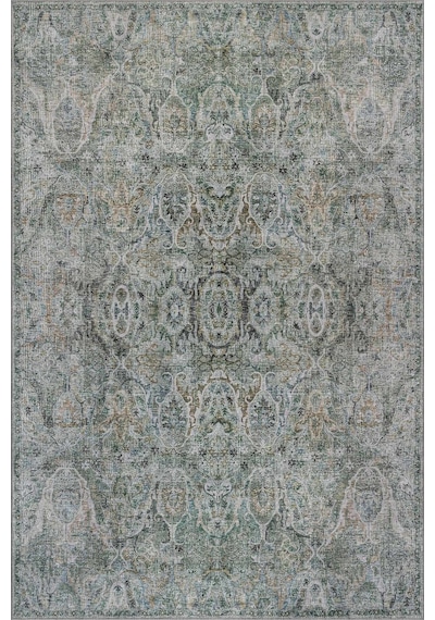 Artloop Folk Yeşil Vintage Klasik Madalyon Desenli Dokuma Tabanlı Şönil Halı Al 600 Yeşil Madalyon