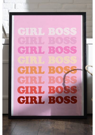 Girl Boss Doğal Ahşap Çerçeveli Poster, Dekoratif Genç Kız Duvar Tablosu