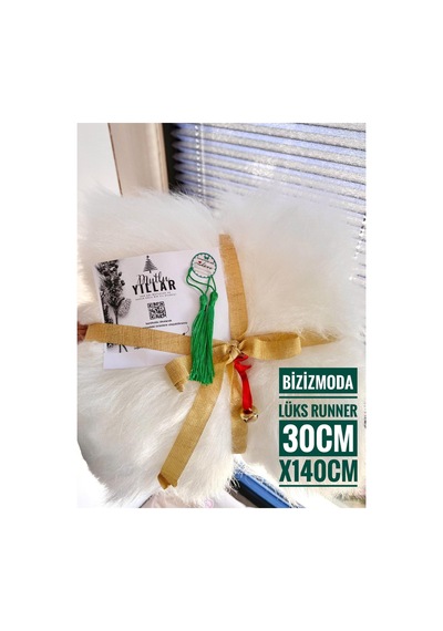 Yılbaşı Lüks Runner Davet Sunumluk Yemek Sofra Sunumluk Runner Peluş 30cmx140cm Beyaz