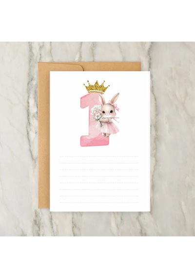 Doğum Günü Anı Kartları 1 Yaş Kız Çocuk Zarflı 16 Adet Pembe Tavşan Desen