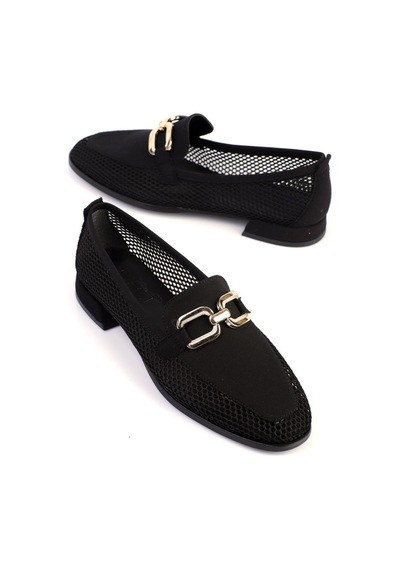 Shoetek Rolinda Kadın Babet Tokalı Fileli Siyah Siyah