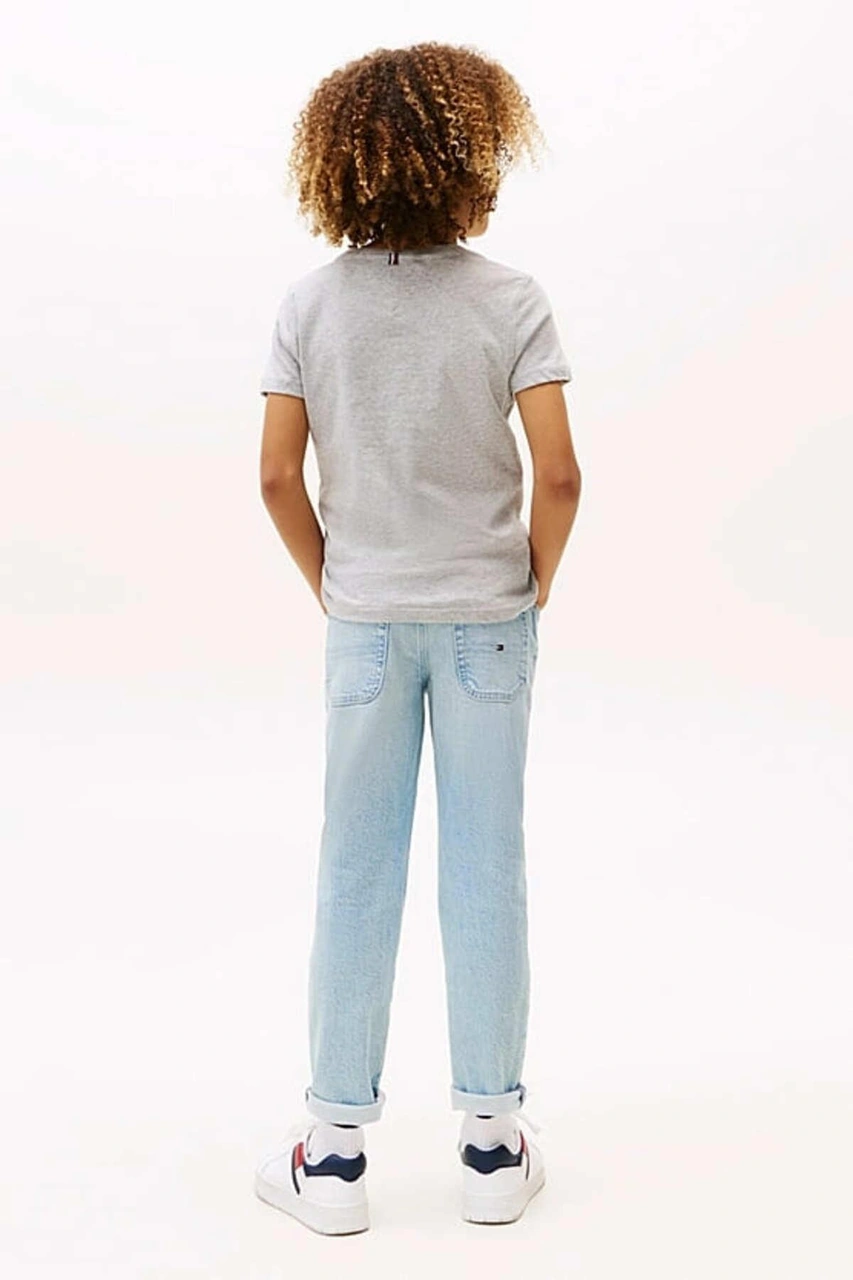 Tommy Hilfiger Erkek Çocuk Basic Pamuklu T-shirt - Gri-10990 Grey Heather