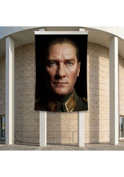 Mavi Gözlü Atatürk Yakın Çekim Portre Poster Bayrak Premium Raşel Kumaş Ata67 2x3m Diğer
