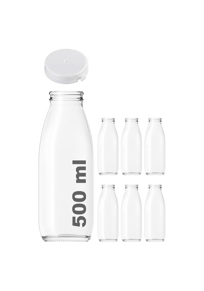 500 Ml Şeffaf Sürahi Süt, Ayran, Su, Limonata, Meşrubat Şişesi 500 Cc Yırtmalı Kapaklı Cam Şişe 6 Adet 6, Be