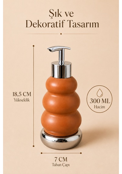 Trıo Dekoratif Premium 3 Boğumlu Sıvı Sabunluk 300 Ml Krom Görünümlü Pompalı Pastel Yeşil Banyo Ve Mutfak Sabun Dispenseri - 18,5 Cm X 7 Cm Turuncu