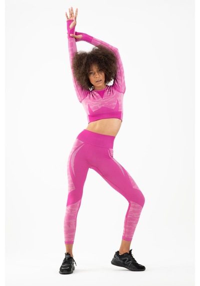 Maraton Active Slimfit Kadın Bisiklet Yaka Uzun Kol Fitness Orkide Crop Top 816013 Pembe