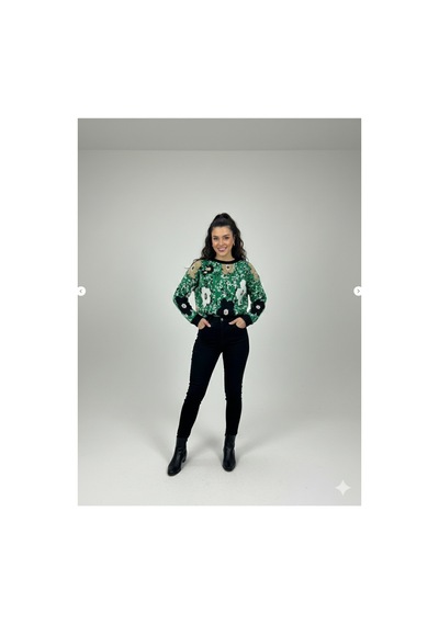 Youknitwear You Daisy Bisiklet Yaka Triko Kazak Yeşil