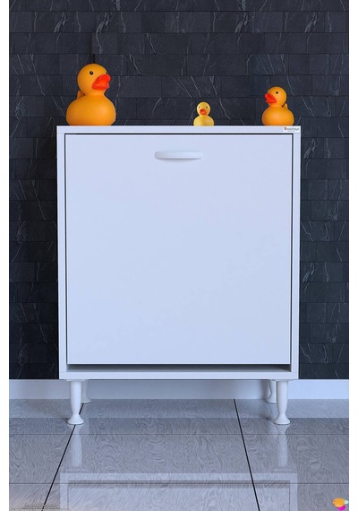 Söke 55 Cm 1 Gözlü Kirli Çamaşır Sepetli Çok Amaçlı Banyo Dolabı Beyaz