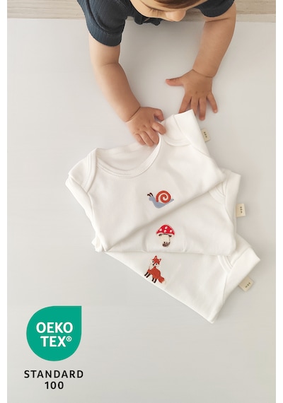 Luppinos Forest 3lü %100 Pamuk Nakışlı Bebek Body Set Beyaz