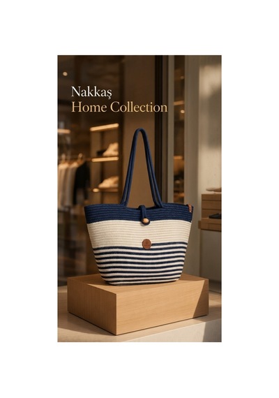 Nakkaş Home Collection Jüt Kadın Çanta Hasır Görünümlü Omuz Çantası, Plaj Ve Günlük Kullanım-50x30 Cm Lacivert-beyaz Nakkaş Home Collection Jüt Kadın Çanta Hasır Görünümlü Omuz Çantası, Plaj Ve Günlük Kullanım-50x30 Cm Lacivert-beyaz