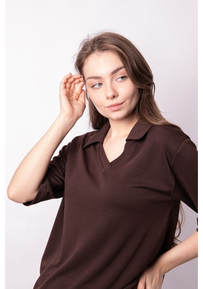 Kadın Yumşak Dokulu Esnek Kumaş V Yaka Yakalı Düşük Omuzlu Dirsek Boy Kollu Oversize Bluz-kahve Kahve Kadın Yumşak Dokulu Esnek Kumaş V Yaka Yakalı Düşük Omuzlu Dirsek Boy Kollu Oversize Bluz-kahve Kahve